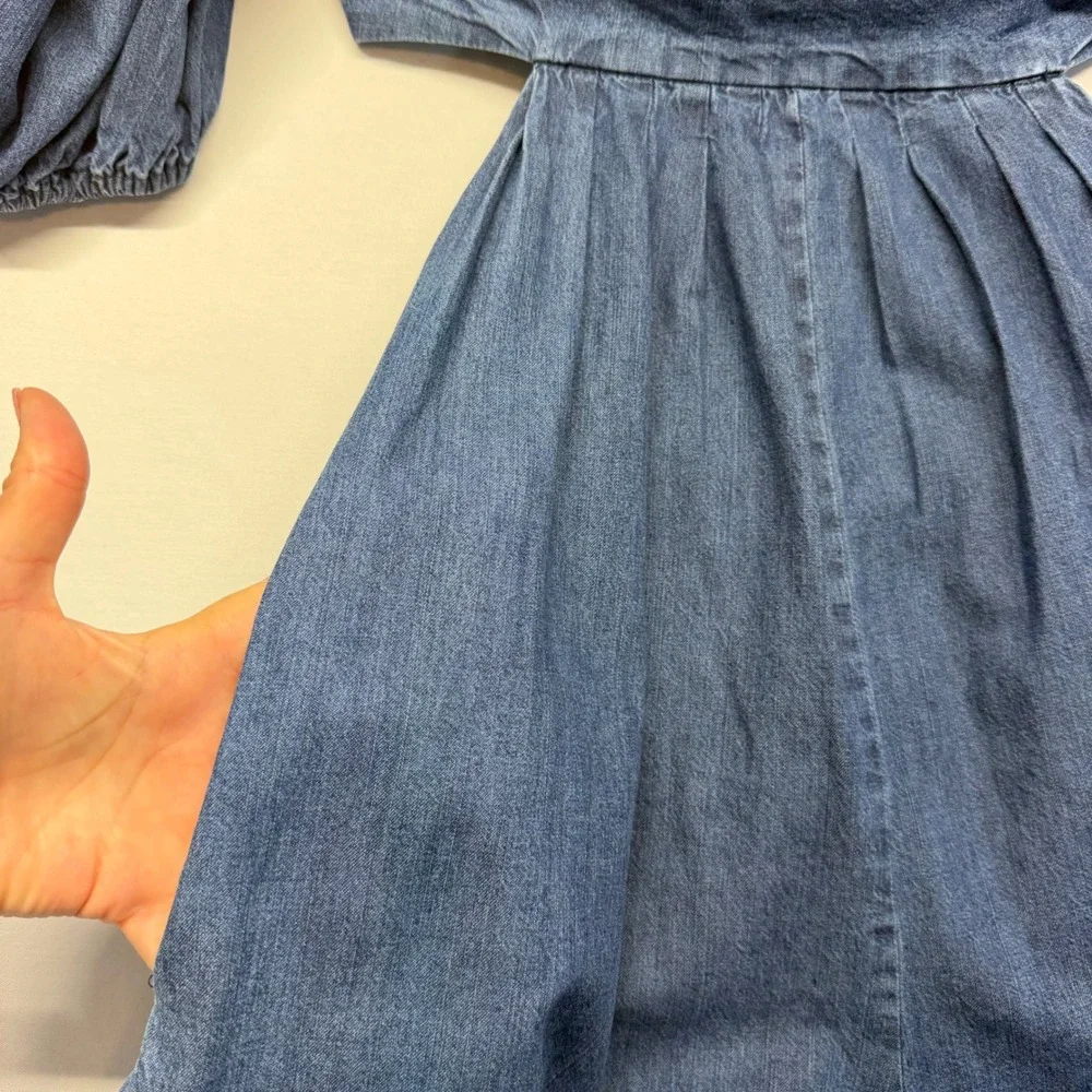 Free People Chambray Palazzo Jumpsuit Open Back Puff Sleeve Boho Cottagecore